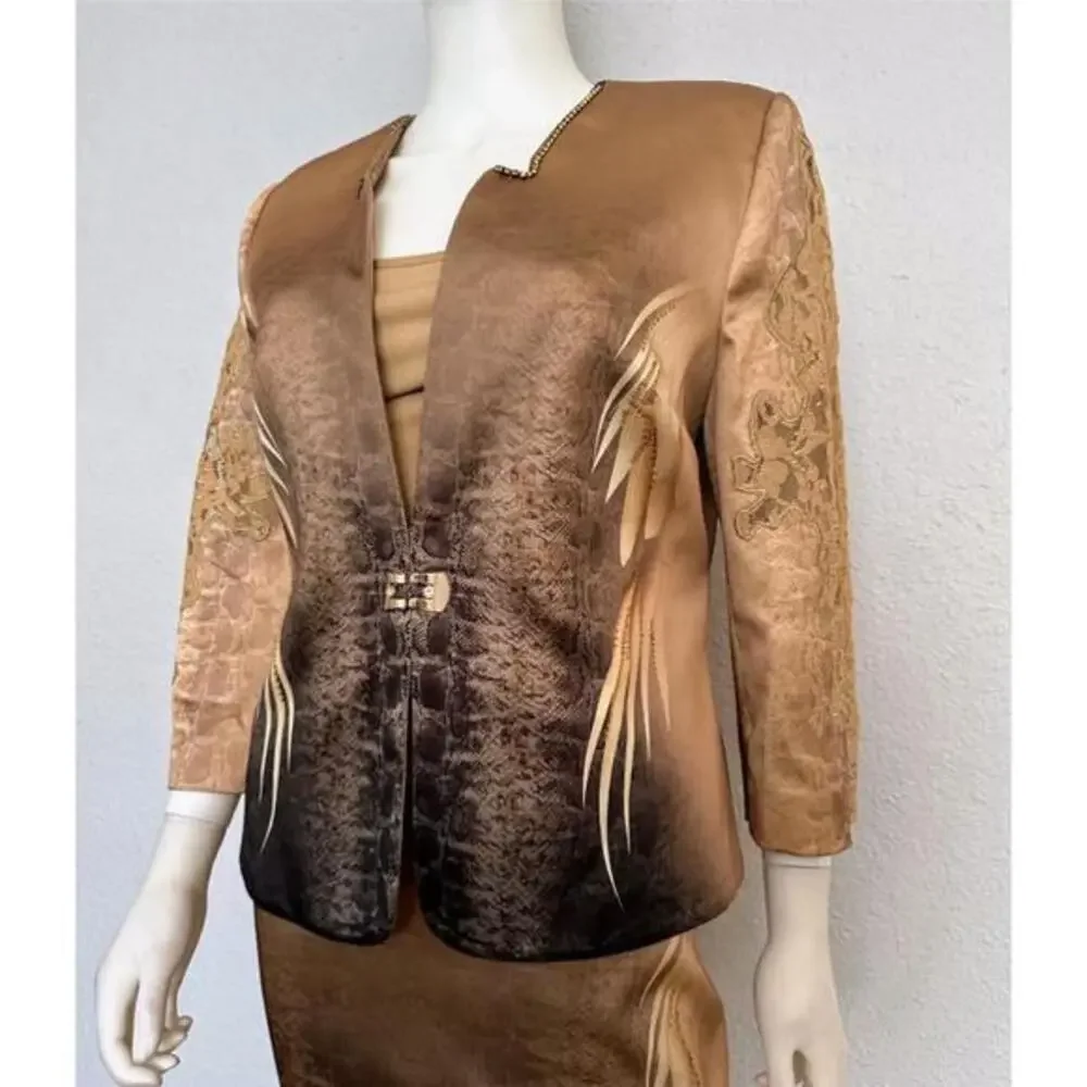 NWT Satin Skirt‎ Suit 3Pc Set Blazer/Top/Skirt Formal Lined Long Sleeves